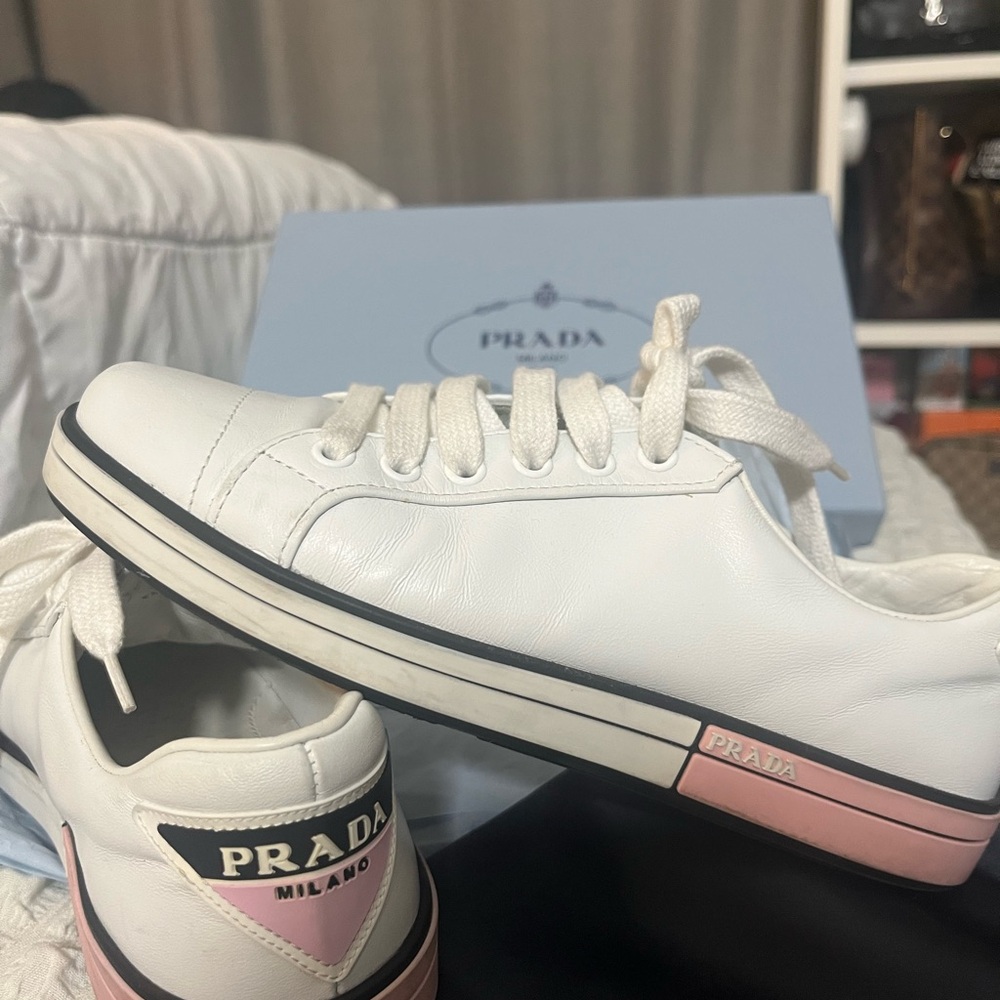 Authentic Prada White and Pink Women's Sneakers
